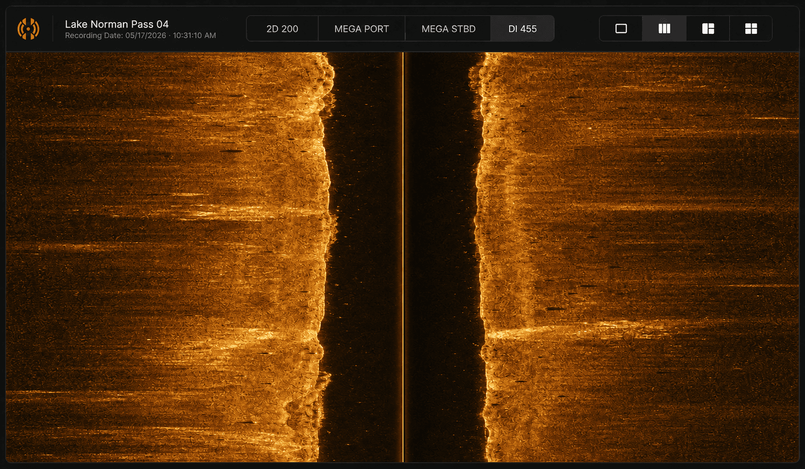 HumVision multi-channel sonar viewer with side-imaging split and mode controls